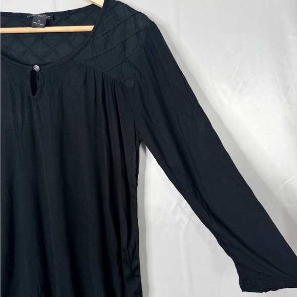 Lucky Brand Black Boho Top XL Quilted Detail Keyhole 3/4 Sleeve Blouse - Picture 3 of 6